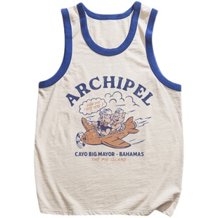 谢先绅 欧美复古运动背心男美式卡通怀旧全棉无袖坎肩汗背心潮牌