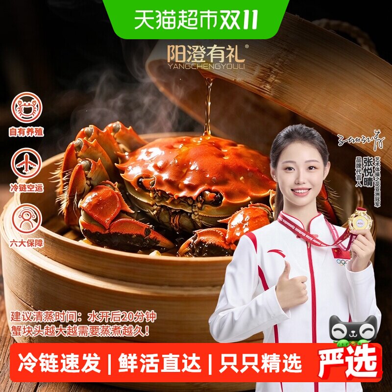 【活蟹】阳澄有礼精品大闸蟹鲜活现货公母蟹湖鲜礼盒去绳净重