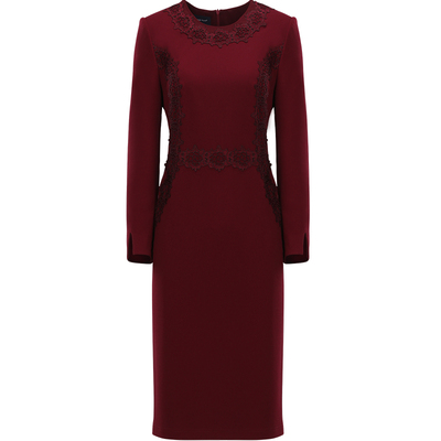 靓诺秋冬刺绣红色收腰显瘦蕾丝