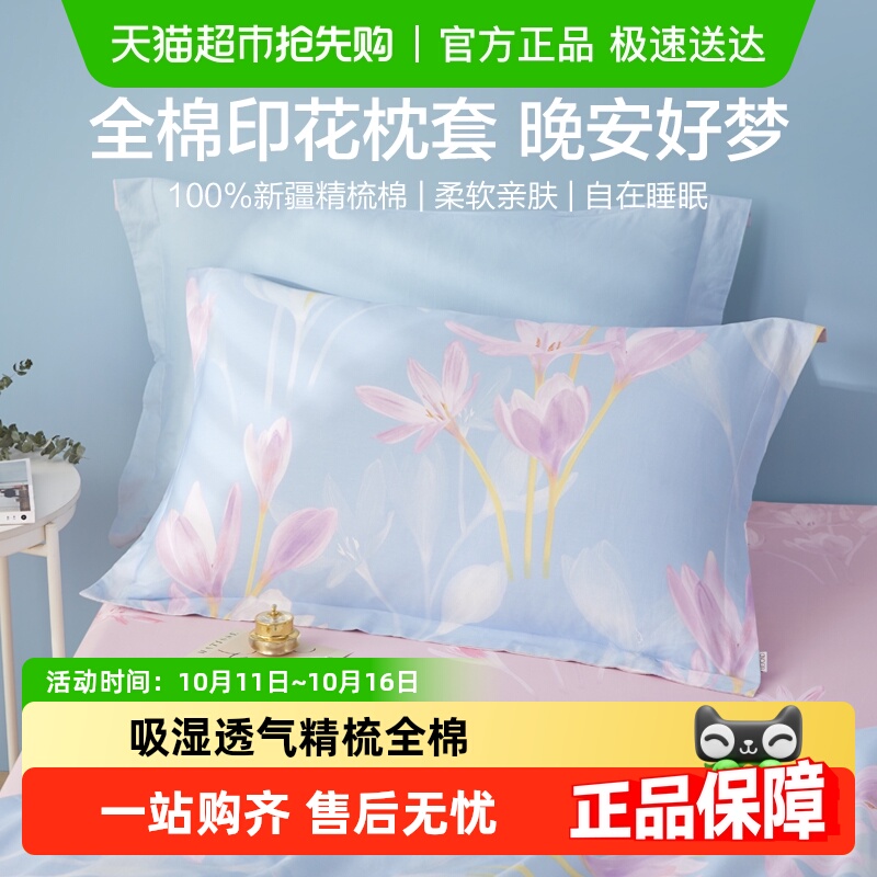 博洋全棉枕套一对装家用纯棉枕头套加厚100枕芯套男48cmx74cm夏季