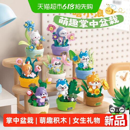 费米哈小浪多肉盆栽积木花束玩具