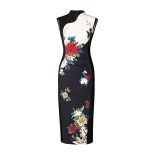 SUSSI/古色25春商场同款新中式复古气质印花旗袍裙女