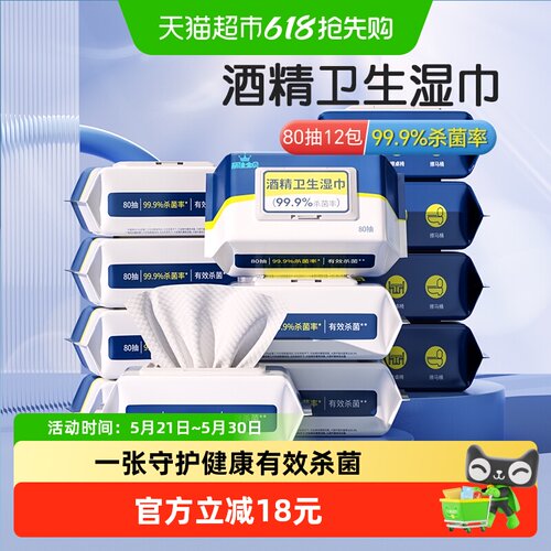 丽佳宝贝酒精湿纸巾80抽×12包