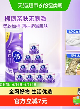 维达棉韧立体美压花有芯卷纸4层120节12卷