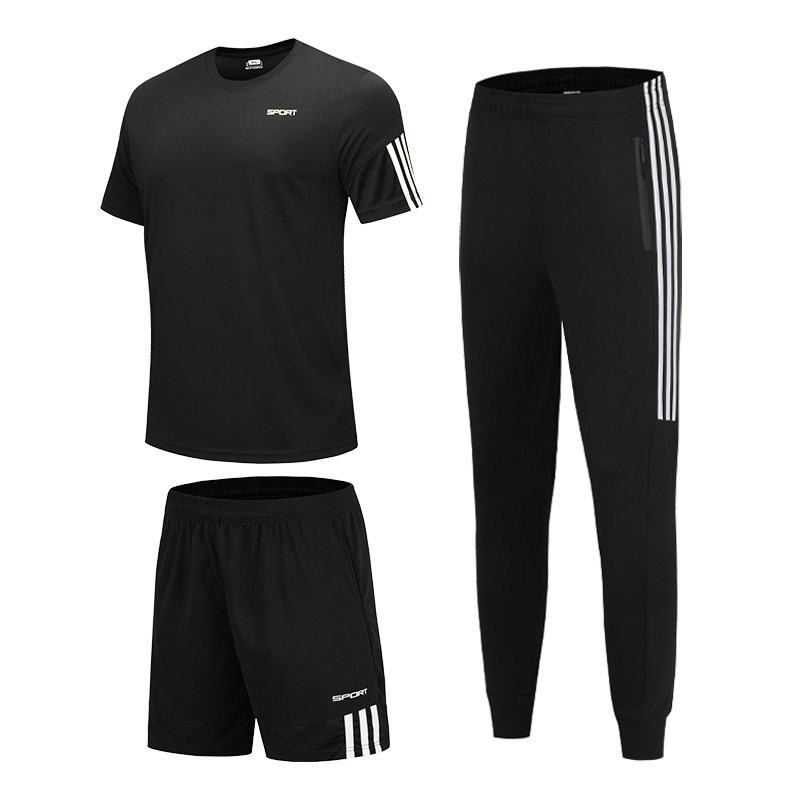 运动套装男夏季休闲两件三件套健身服晨跑跑步服速干衣短袖篮球服