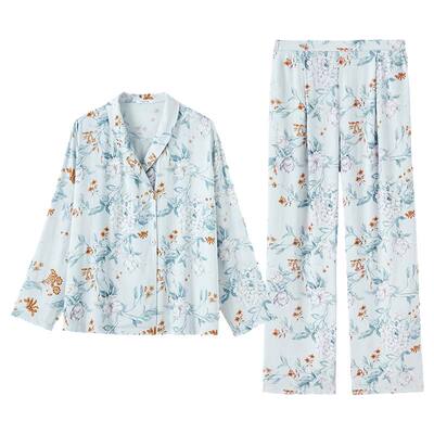 印花缎面两件套丝滑质感长袖长裤