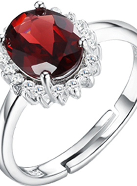 生日礼物925银天然女红宝石戴妃