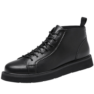 鞋子男冬季加绒高帮皮鞋韩版潮流百搭板鞋黑色真皮2025新款马丁靴