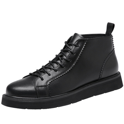 高帮皮鞋韩版潮流百搭板鞋黑色