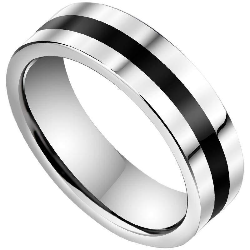 素圈情侣戒指欧美钨金黑尾戒食指
