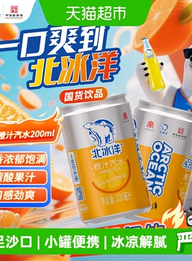 北冰洋橙汁汽水200mlx24听迷你罐可乐果汁碳酸饮料北京中华老字号