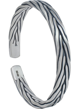 手工编织银手镯999复古男开口