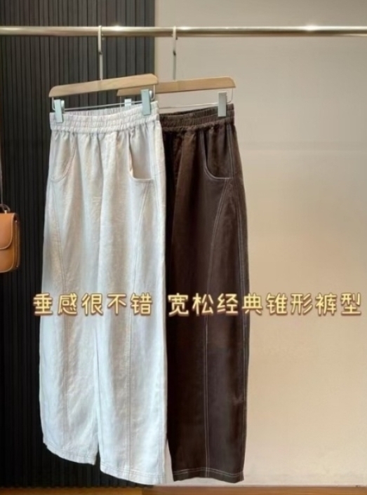 XS 2124-100天丝苎麻明线弯刀阔腿裤
