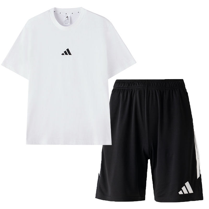 【自营】Adidas阿迪达斯男士套装三条纹短袖休闲短裤运动套装