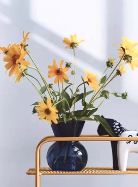 外贸出口手工玻璃深蓝色小花瓶烛台好事成双同款