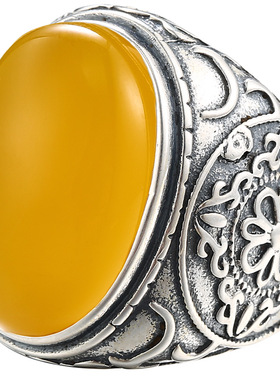 纯银镶嵌琥珀蜜蜡绿松石戒指空托