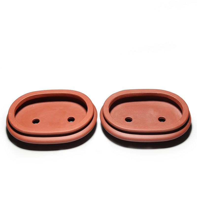 宜兴天然紫砂椭圆形个性假山造景有孔水底文竹黄杨浅花卉盆ZH233