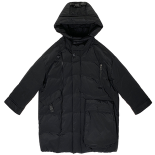 2025冬季新款米白色连帽宽松显瘦中长款羽绒服女白鸭绒加厚外套潮