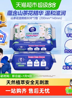 维达山茶花精华湿厕纸家庭实惠装80片2包洁厕湿巾温和可冲经期
