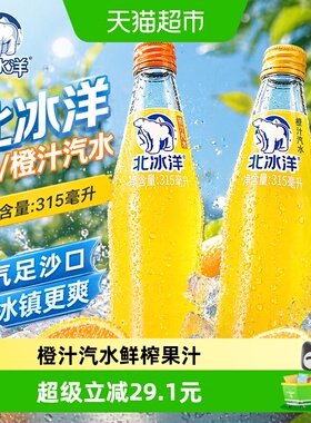 北冰洋桔汁橙汁汽水315mlx15玻璃瓶含果汁碳酸饮料中华北京老字号