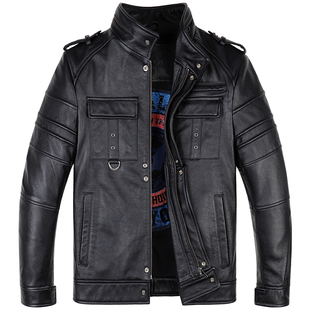农场主男士真皮皮衣头层纯牛皮翻领简约机车服休闲皮夹克皮外套潮