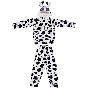 儿童睡衣男女孩秋冬法兰绒动物卡通小奶牛一家三四口珊瑚绒家居服