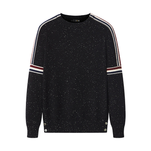 ZOUK 男士雪花点提花针织羊绒衫男圆领纯色撞色条纹毛衣ins潮港风