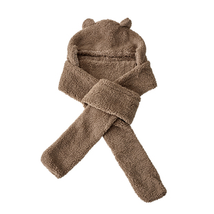 毛绒帽女金智妮明星同款秋冬新款百搭围巾帽子一体保暖小熊耳朵帽