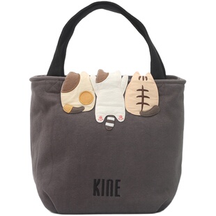 日本设计原创可爱背影猫卡通纯棉布小手提包女轻便时尚逛街散步包