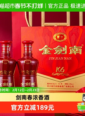 剑南春金剑南K6 双支礼盒52度 500ml*2瓶白酒礼盒装