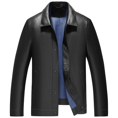 男士真皮皮衣雪豹短款翻领