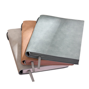 简约商务笔记本子超厚软皮面办公工作会议带插笔记录记事本大学生读书考研加厚日记本文艺精致可印定制LOGO