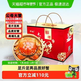 [活蟹]仲秋大闸蟹鲜活螃蟹公4.3-4.6两母3.3-3.6两4对8只河蟹