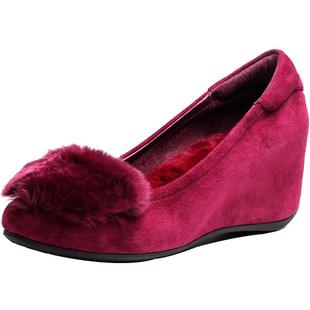 DG真皮加绒毛毛鞋女秋冬外穿新款内增高坡跟单鞋妈妈鞋子棉鞋