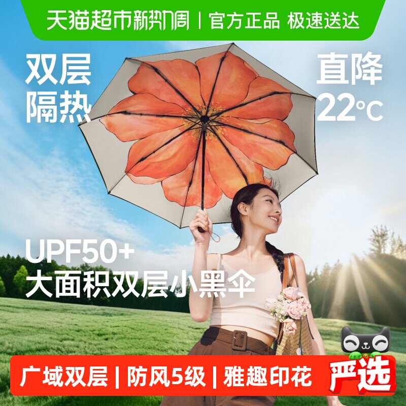 【下拉享优惠】蕉下双层小黑伞经典大花遮阳伞黑胶防晒伞晴雨伞