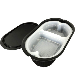 一次性饭盒大容量超大双层分格可微波加热椭圆碗网红1100ml打包盒