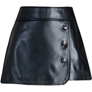 短裤女2025冬新款时尚百搭伞裙裤假两件外穿真皮裤绵羊皮休闲裤子