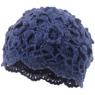 小众设计日系复古包头帽女秋冬保暖时尚百搭针织花朵毛线贝雷帽子