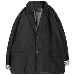 上野 休闲西装外套男宽松休闲徽章西服可翻袖口学院风情侣装