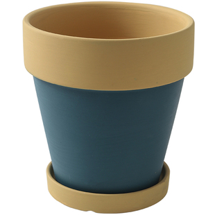 北欧简约陶瓷花盆时尚轻奢拼色植物盆带托盘红陶盆种植盆栽大花盆