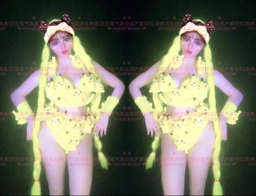 莎莎家夜店酒吧EDM电音节DJ舞队外籍GOHO黄色皮卡丘玩偶演出服