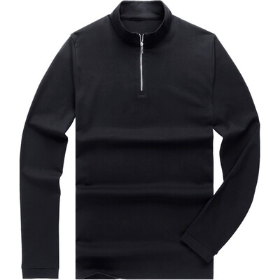 MrBu布先生拉链立领纯色长袖t