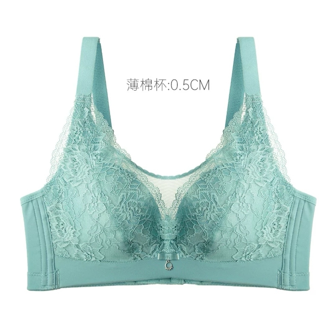 a89085b(主播自留款)无钢圈聚拢大胸薄款湖蓝