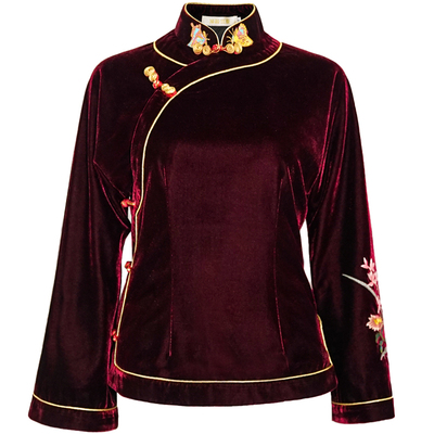 高档唐装上衣女韩国绒休闲绣花