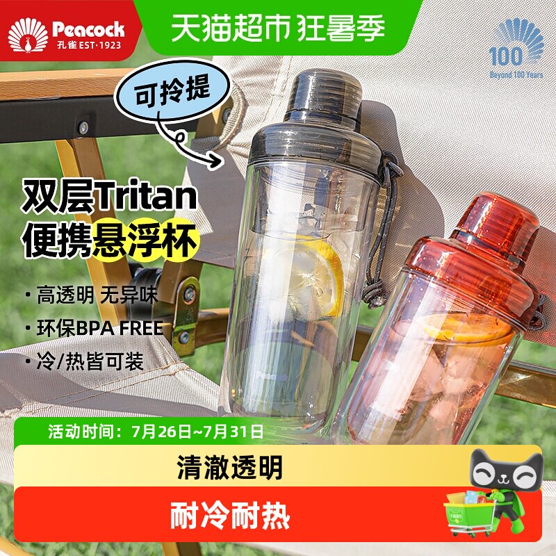 peacock孔雀tritan双层塑料水杯