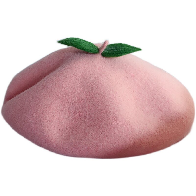 你是人间水蜜桃手工桃叶女贝雷帽