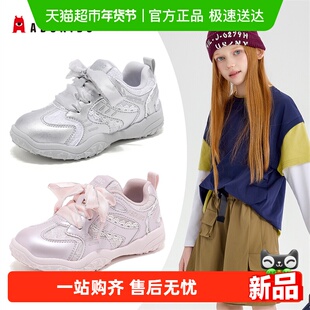 Abckids女童鞋春季新款运动鞋儿童软底休闲鞋公主风丝带学生童鞋