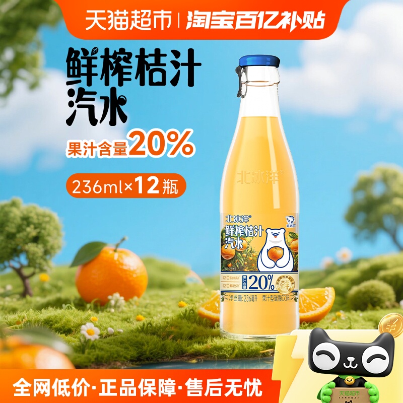 北冰洋鲜榨桔汁汽水果汁饮品鲜果压榨饮料20%鲜榨236ml*12瓶