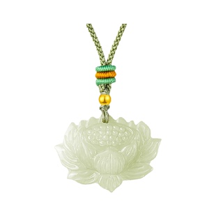 六桂福珠宝黄金镶和田玉吊坠岁岁荷欢足金挂坠男生日礼物送女友