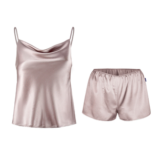 soie jardin0#系桑蚕丝女春夏纯色两件套装荡领吊带短裤家居套装